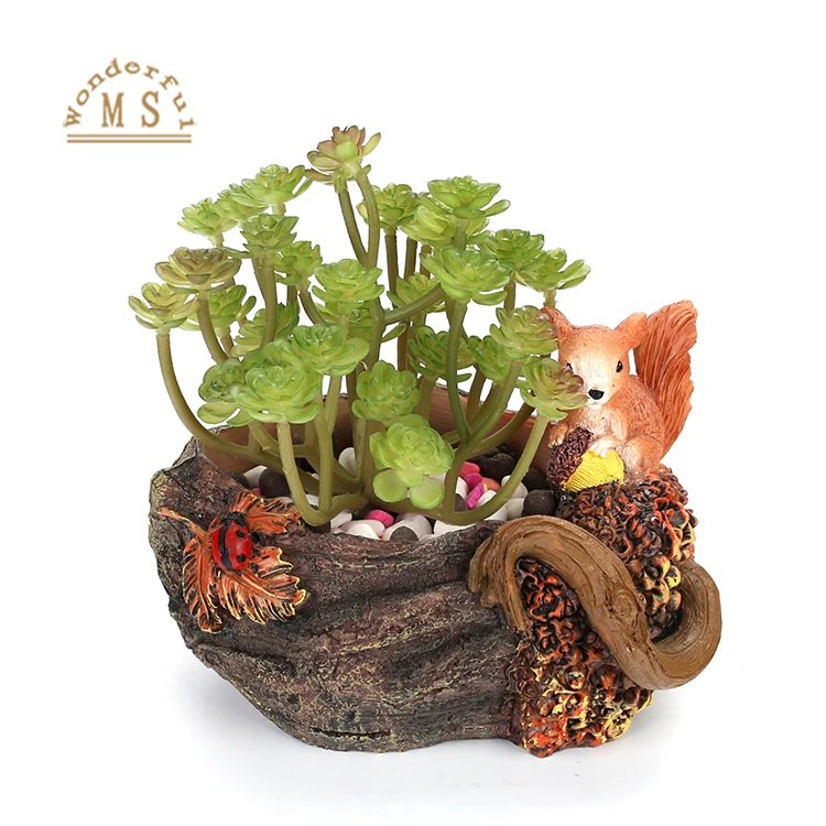 Indoor and garden decoration resin succulent planter with squirrel bunny design for easter day holiday gift