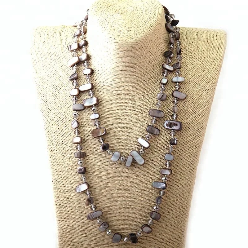 

Glass Crystal Necklace Shell beads Knotted Long Necklace Women Lariat Necklaces