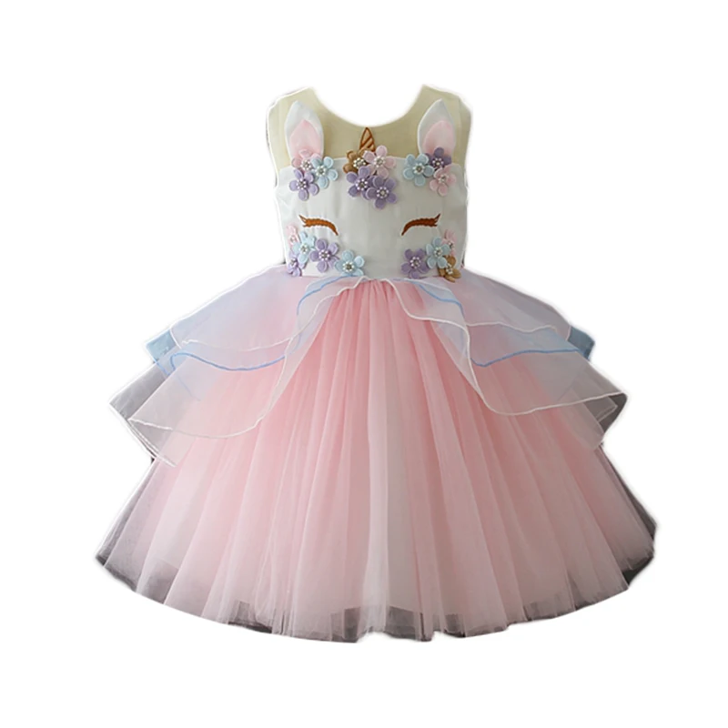 

High quality 2 years old baby girls unicorn birthday party dress, Pink;blue;purple & peach