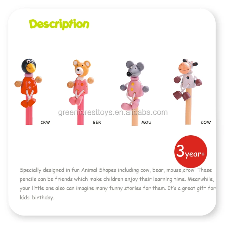 Mainan Kayu Rekaan Baharu untuk kanak-kanak Pensel Borong Murah Haiwan