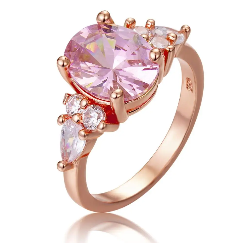 

Women 18K Rose Gold Plated Pink Sapphire Jewelry Band Cubic Zircon Diamond Engagement Ring, N/a