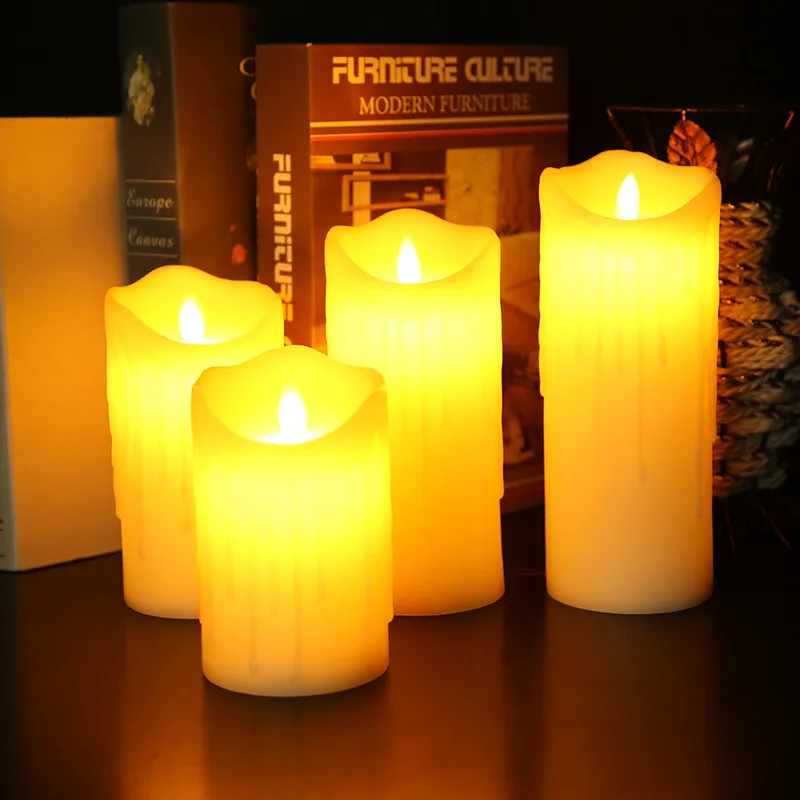 Wax Led Pillar Flameless Candle With Swing Flame /5,6,7,8,9 Inch