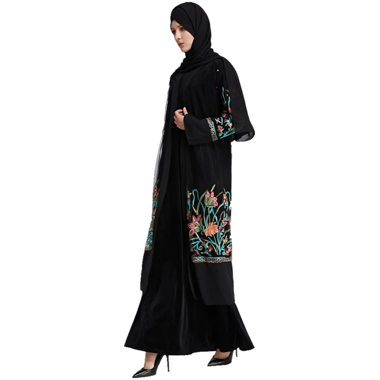 

2019 latest design excellent quality embroidery and mesh dubai islamic women dress