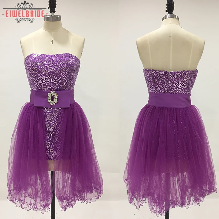 

In Stock Detachable Skirt Shiny Sequined Fabric Short Prom Dress 2018