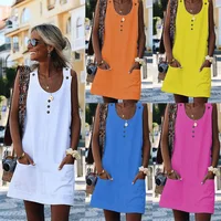 

New 5 colors hot sale explosions 2019 summer fashion wild pocket button female dress