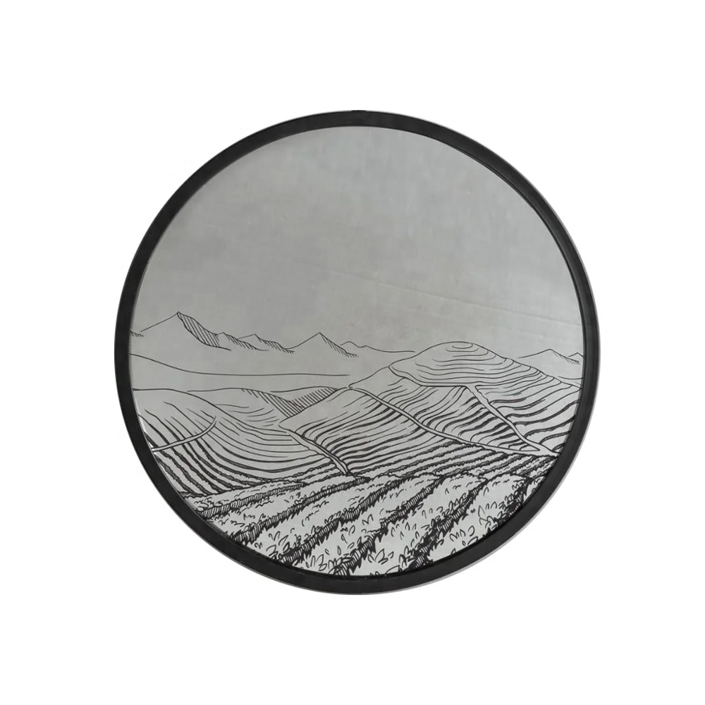 

Mayco Modern Style Round Frame Landscape Painting Wall Hanging Mirror Printing, Black