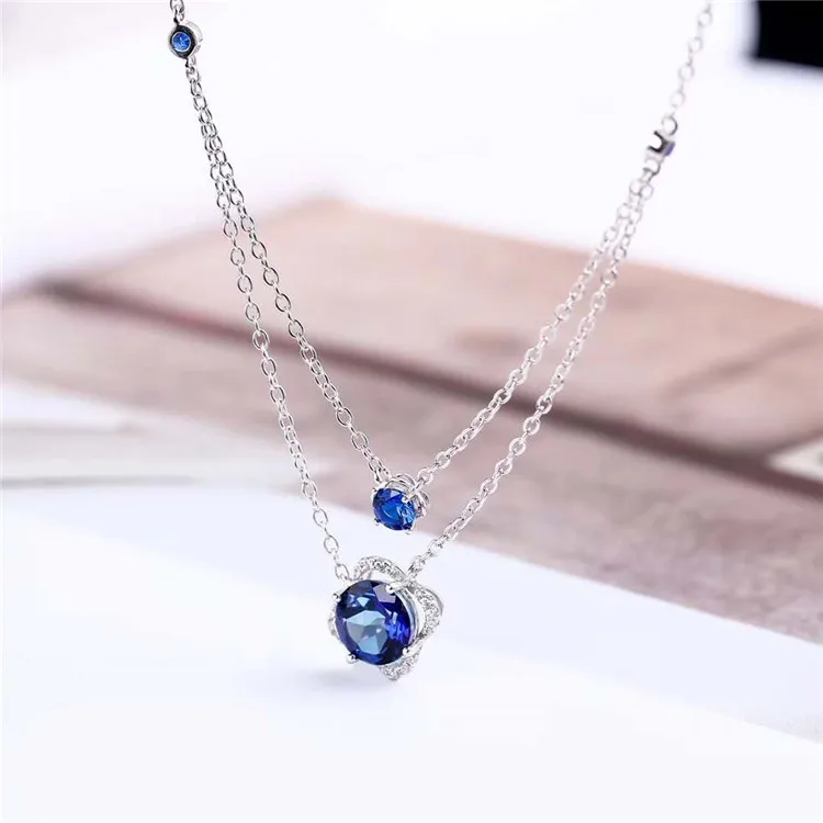 

China gemstone factory wholesale classic jewelry 925 sterling silver gold plating natural mazarine topaz necklace for women, Picture