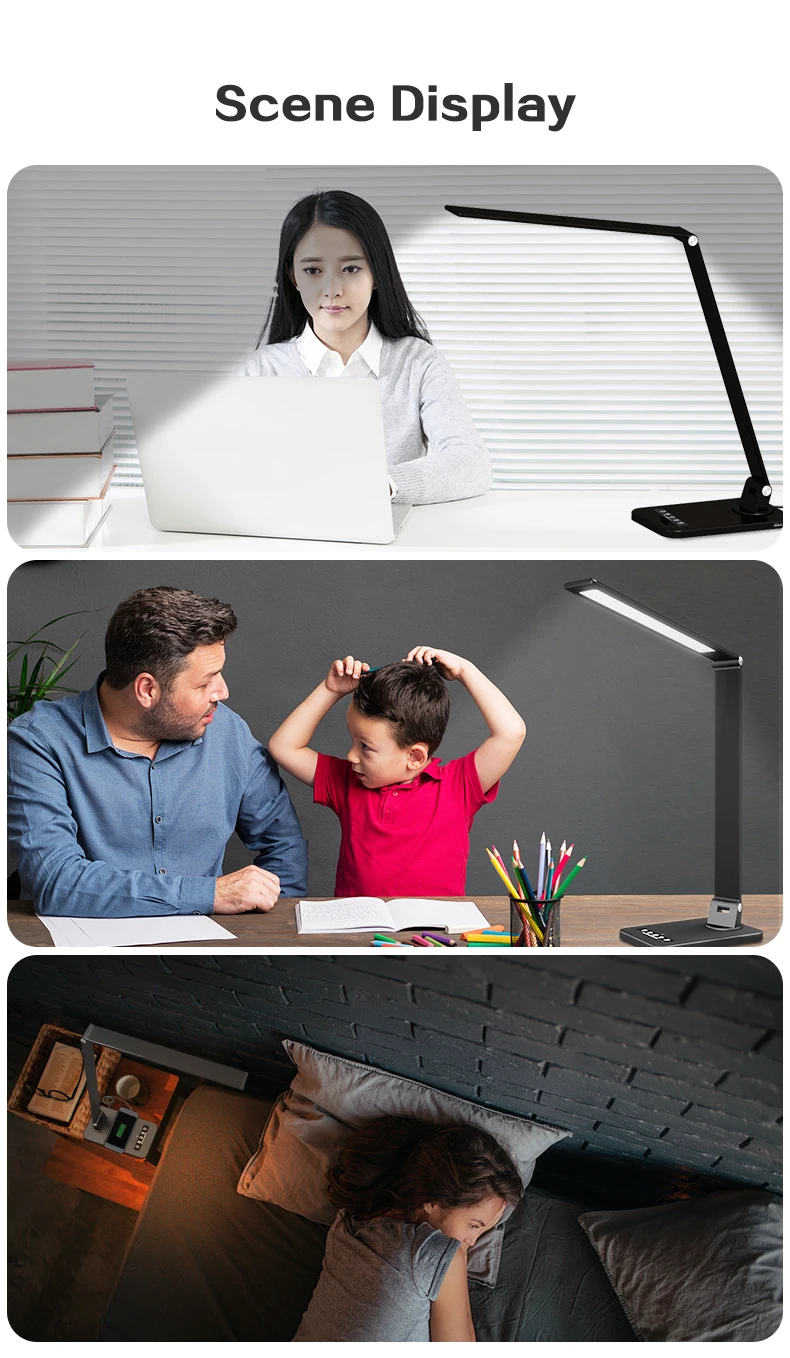 Eye protection dimmable light table timing smart table light with wireless charge