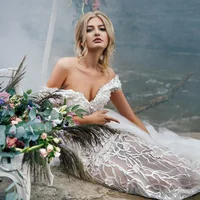 

2019 V neck bridal gowns mermaid lace suzhou detachable train beach sexy wedding dress