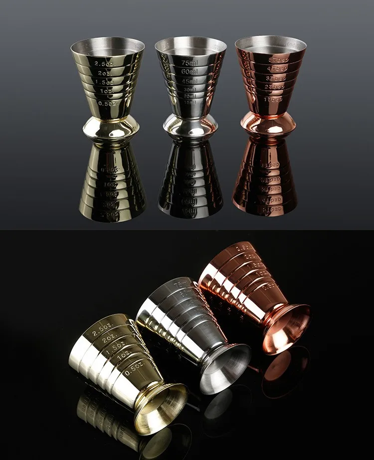 Jhmech Stainless Steel Custom Logo Measuring Shot Cup Ounce Metallic