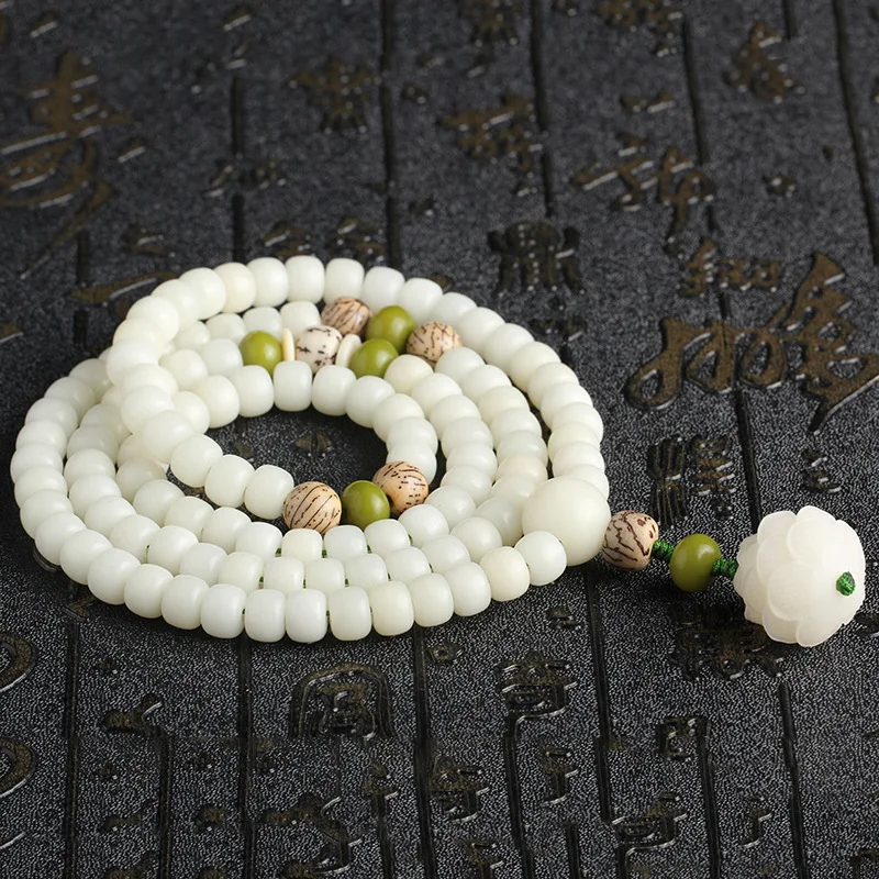 Original White Jade Bodhi Root Buddha Beads Bracelet 108 Prayer Beads ...