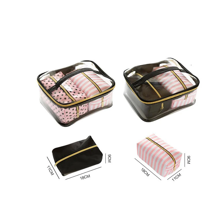 

4pcs set clear PVC portable cosmetic makeup travel organizer bag wholesale, Pink