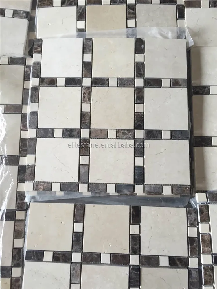 Azulejo De Mosaico De Mármol De Marfil De Crema Pulida En Malla,Mosaico