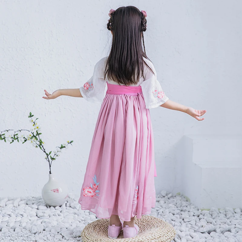 
Traditional Chinese Clothing Kids Embroidery Skirt 2 Piece Set Girls Hanfu Dress Tang Suit 