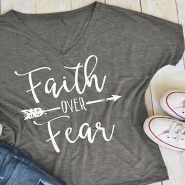 

Plus Size Women T-Shirt Faith over Fear Arrow Print Tops Short Sleeve Summer 3XL Casual T shirt Female Lady Tops Tee