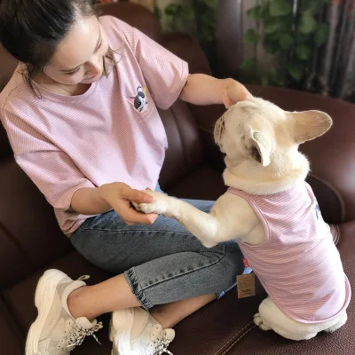 

Fashion high quality oversize dog clothes matching owner striped t-shirt