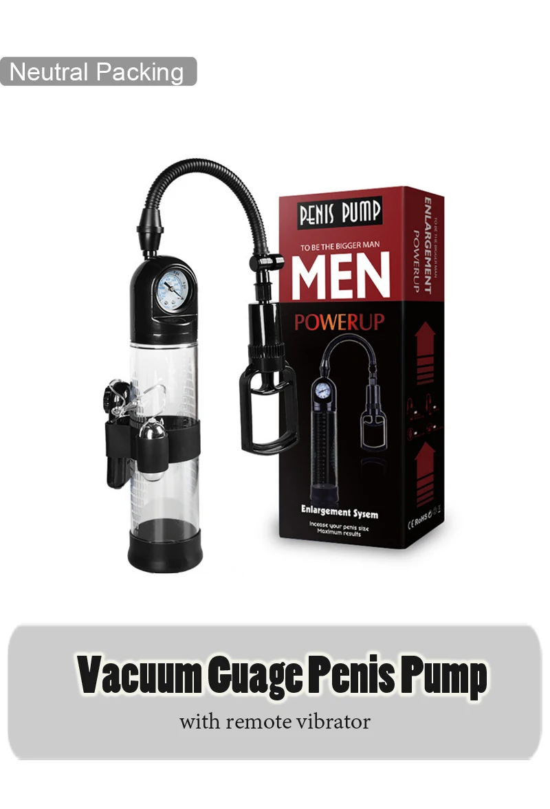 Vacuum Sex toys Gauge Penis Pump with remote vibrator for men
