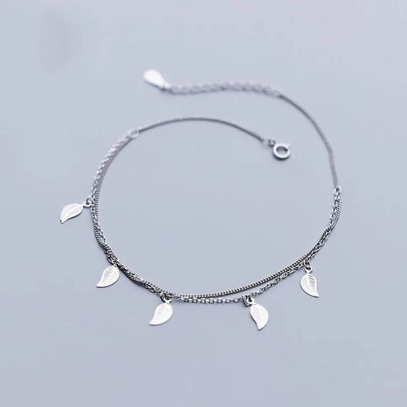 

Elegant Leaves 925 Sterling Silver Chain Anklets Jewelry