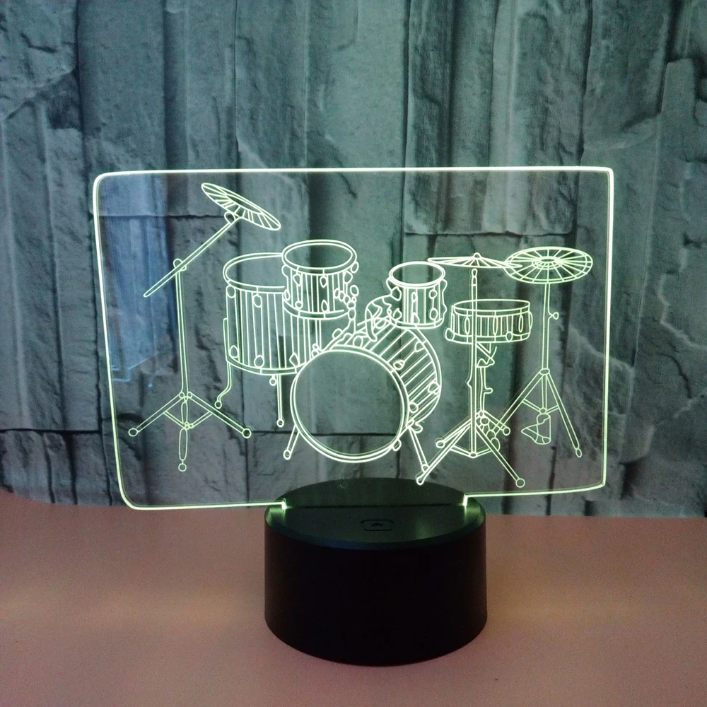 Hot Sale Engraved Acrylic Custom 3D LED Night Light Drum Set for Ball Room