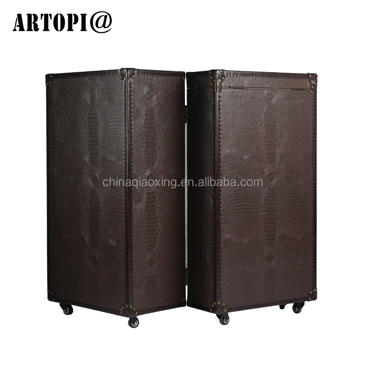 Vintage Luxury Decorative PU Furniture Bar Whisky Wine Drinks Shelf Display Cabinets With Casters