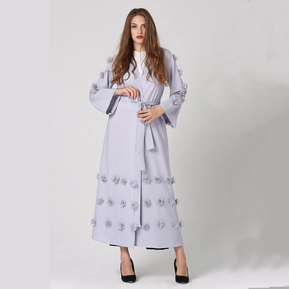 

floral cardigan new Muslim open dress gown, Gray