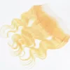Ear to ear pre plucked #613 blonde body wave human hair swiss transparent lace frontal