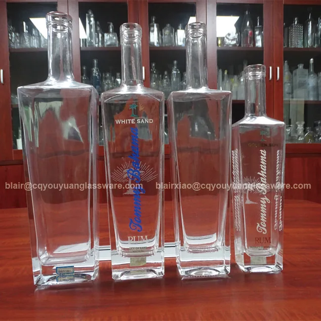 Cork Top Glass Bottle Suppliers 375ml Premium Rum Bottles Clear Square