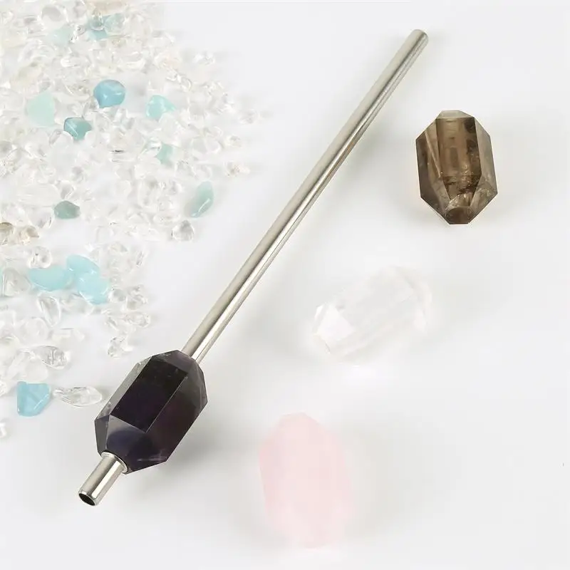 

2019 New Design Stainless Steel Straw With Crystal Rose Quartz, Can choose color