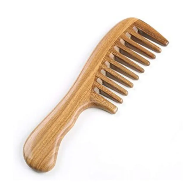 

Amazon Hot eco green sandalwood handle wooden wide tooth comb, Natural wood color