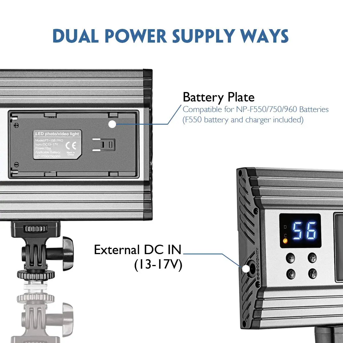 PT-15B Ultra-thin Bi-Color 3200K-5600K Aluminum Alloy Dimmable Studio Photography  LED Photo Video Panel Light for Camera