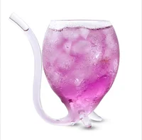 

Transparent Glassware Mug Cocktail Straw Cup With Built In Drinking Tube Straw