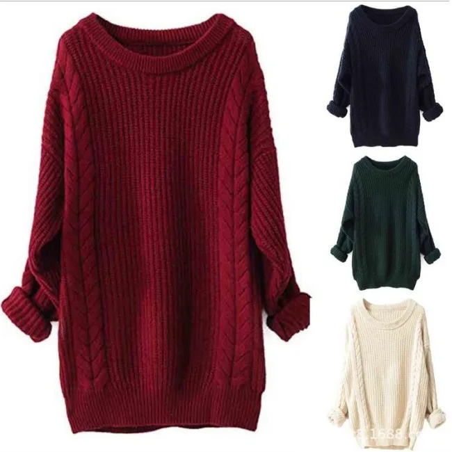 

Women's Cashmere Oversized Loose Knitted Crew Neck Long Sleeve Winter Warm Wool Pullover Long Sweater Dresses Tops A395, Can follow customers' requirements