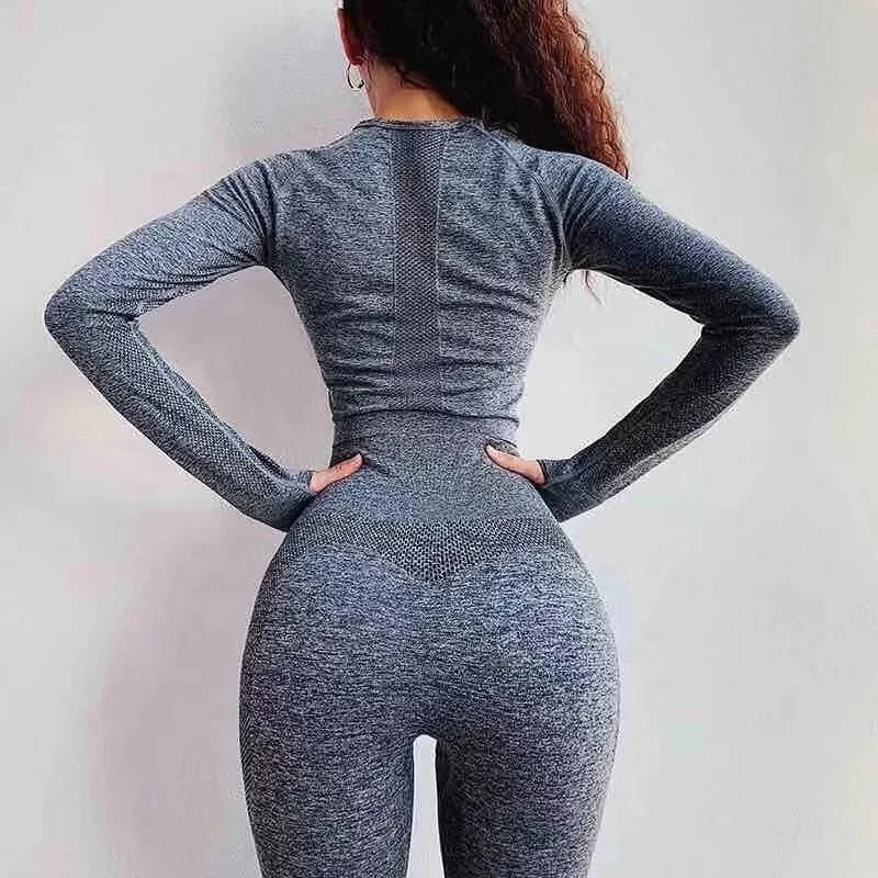 

Thick Winter Nylon /Spandex Seamless Yoga Set Sport Wear for Women ,High Waist Legging and Cropped tshirt fitness Set
