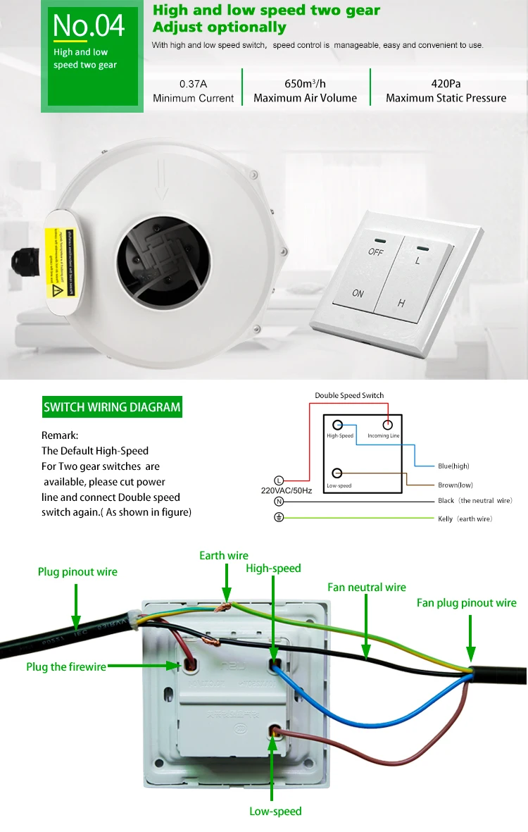 Exhaust Fan 4 Inch Small Size 500 Cfm Duct Centrifugal Blower Radon Fan