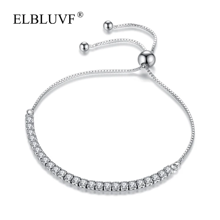 

ELBLUVF Free Shipping Women Copper Alloy Jewelry Fancy 925 Silver Plated Zircon Adjustable Bracelet, Silver color