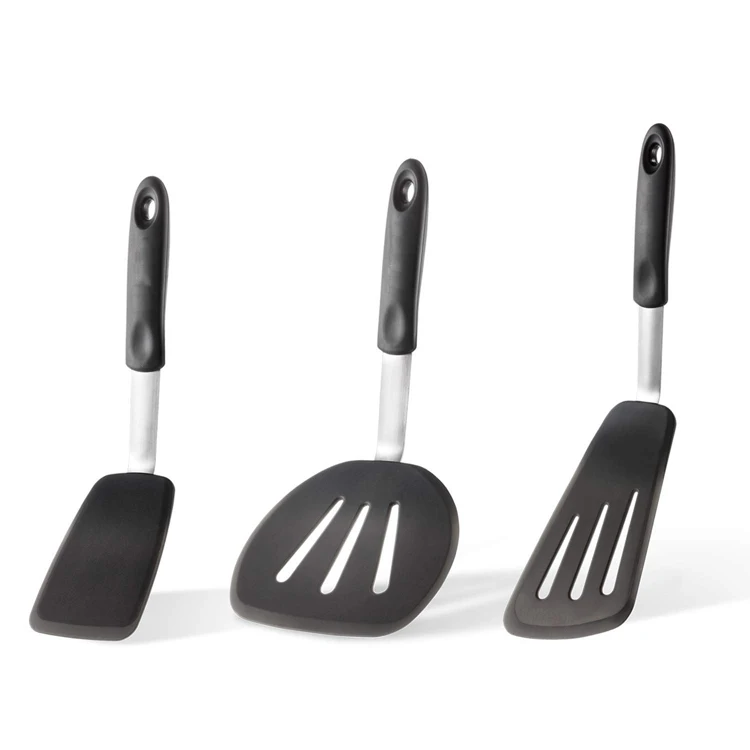

Set of 3/4 High Heat Cooking Utensils Silicone Turner Spatula, Silver