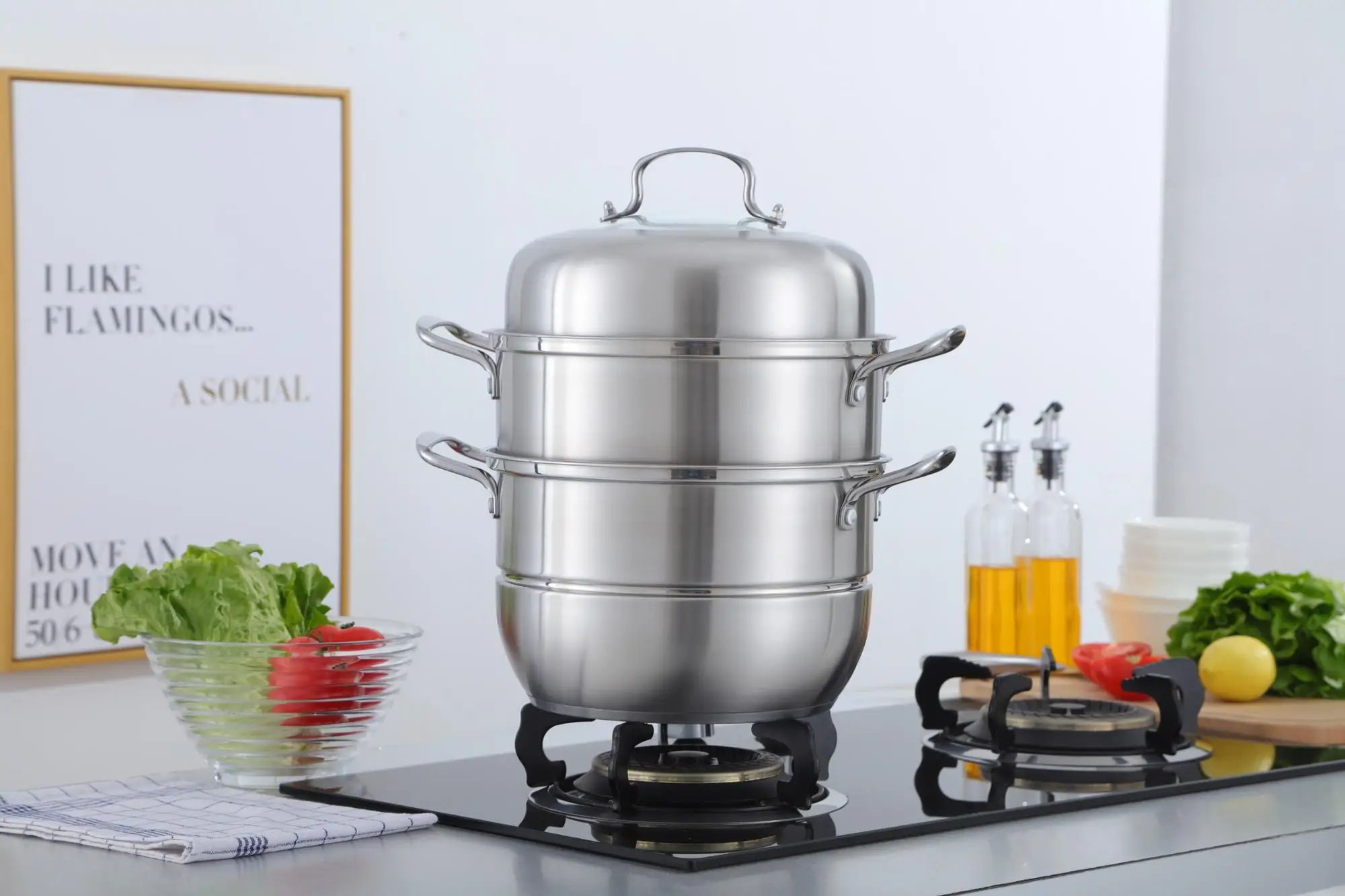 Sandwich Bottom Stainless Steel Steamer And Cooking Pots Food Steamer