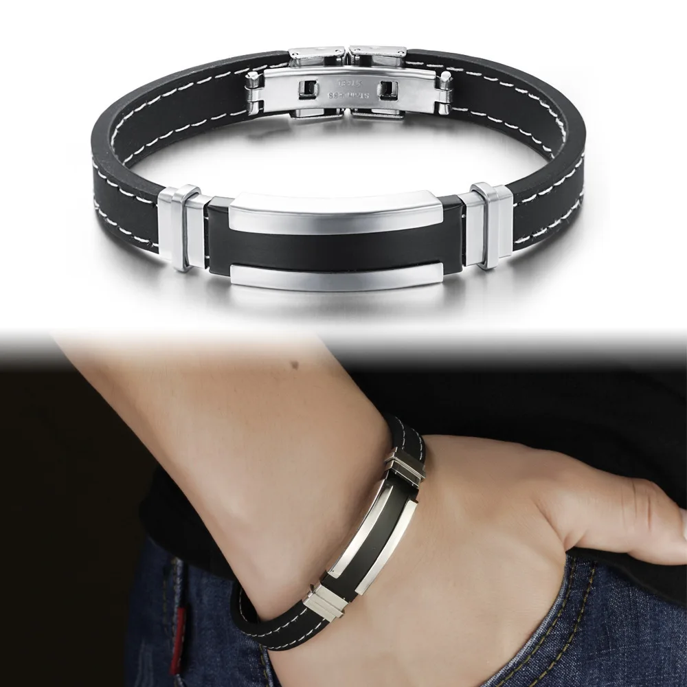 Stainless Steel 316l Wholesale Custom Silicon Black Bracelet Men - Buy ...