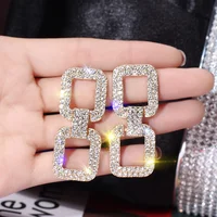 

Elegant Geometric Bling Hoop Earrings Fashion Womens Gift Party Beaded Crystal Dangle Rectangle Earrings