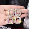 Elegant Geometric Bling Hoop Earrings Fashion Womens Gift Party Beaded Crystal Dangle Rectangle Earrings