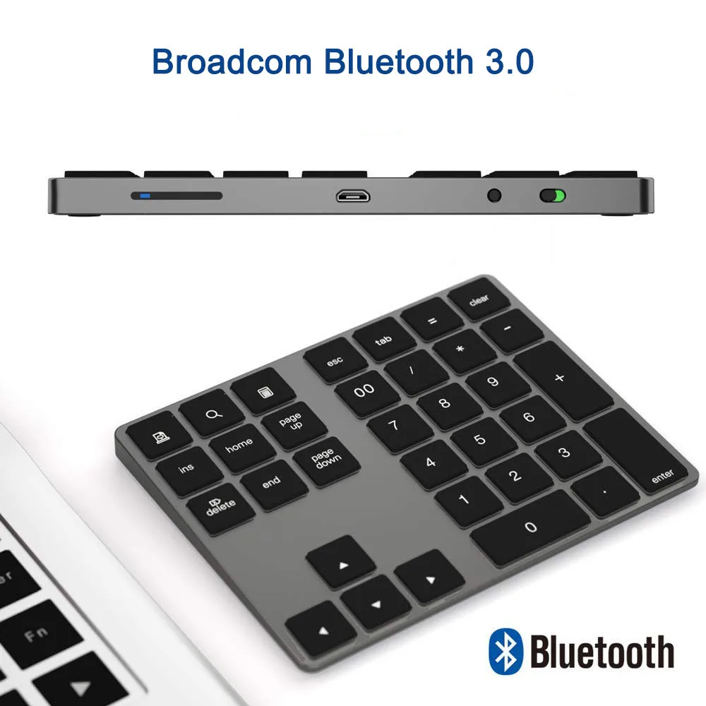 

Aluminum Alloy Wireless Portable Bluetooth Numeric Keypad With Rechargeable Battery for Macbook iOS Windows Android