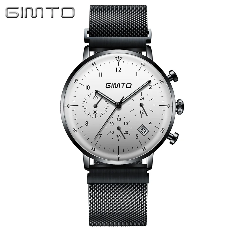 

GIMTO GM245 Men Quartz Watch Luxury Brand Stainless Steel Strap For Men Day Date Watch, 4 color for you choose