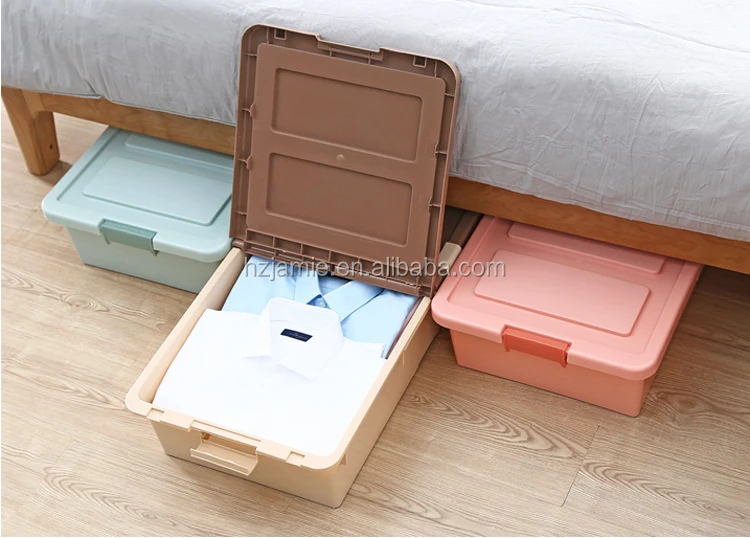 Stackable Plastic Underbed Storage Bins With Latching Handles And