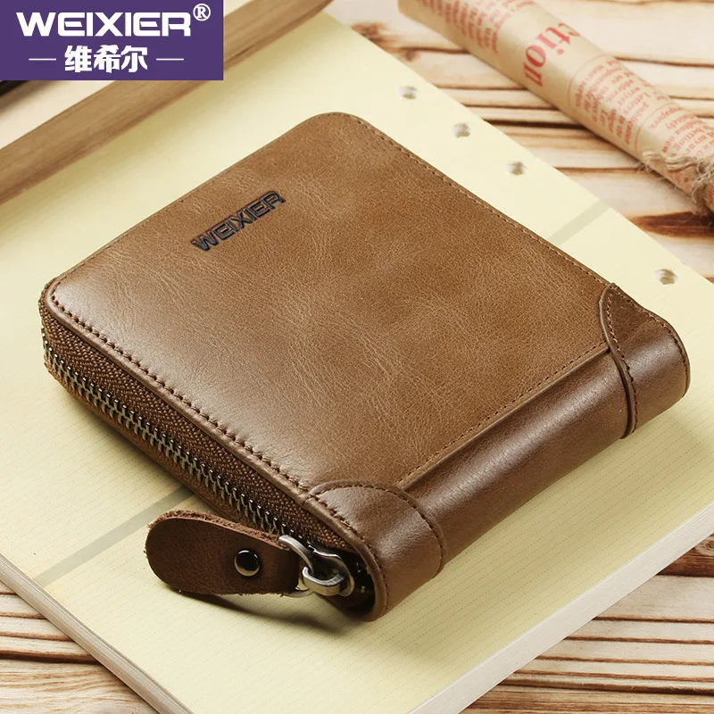 

WEIXIER Brand Retro Wallet Men Leather Bag Short Zipper Coin Purse Card Holder Money Clip Male Pocket wallet Clutch Top Quality, 3 colors