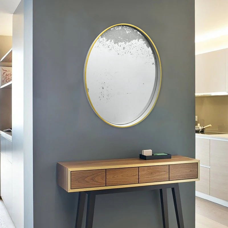 简约风格椭圆形墙镜装饰酒店浴室银色和黑色金色一面镜子家居装饰