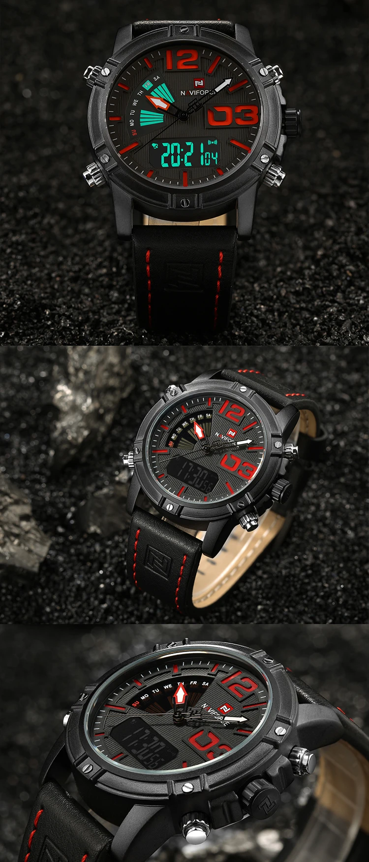NAVIFORCE 9095 Men's Fashion Sport Watches Men Quartz Analog Date Clock Man Leather Waterproof Watch Relogio Masculino