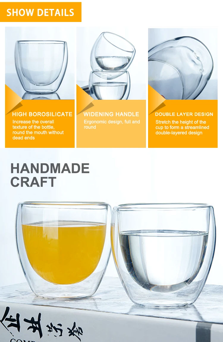 Factory Price Office Modern Thermal Glass Tea Cups Without Handles
