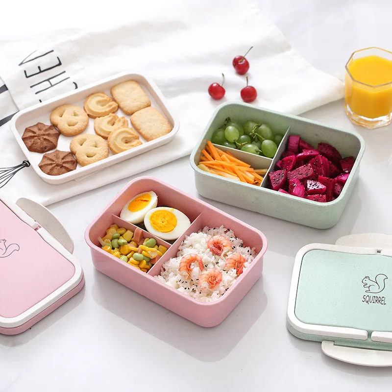 

eco-friendly Biodegradable Microwave multi-layer wheat straw bento lunch boxfor camping school, Pink,green or customized colors