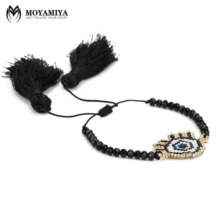 

MI-B180008B Miyuki turkish glass evil eye charm bracelets crystal chain tassel turkish jewelry bracelet, As picture or customized