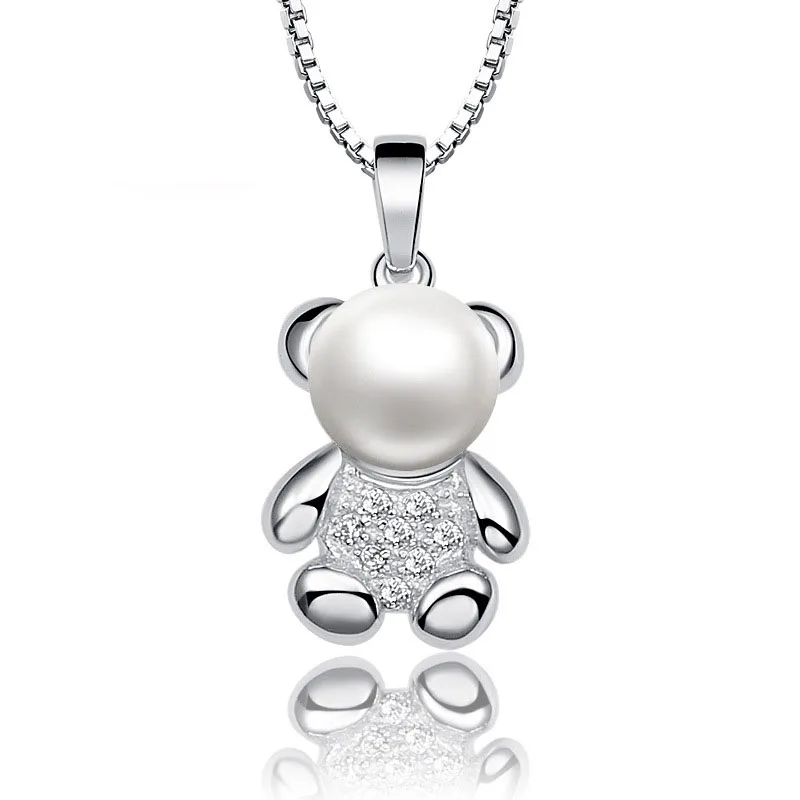 

2019 OBE New arrival Factory price direct sale No allergy or discoloration teddy bear 925 silver necklace, White